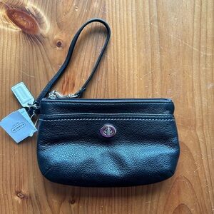 NWT Coach Black Leather Wristlet with Turnlock